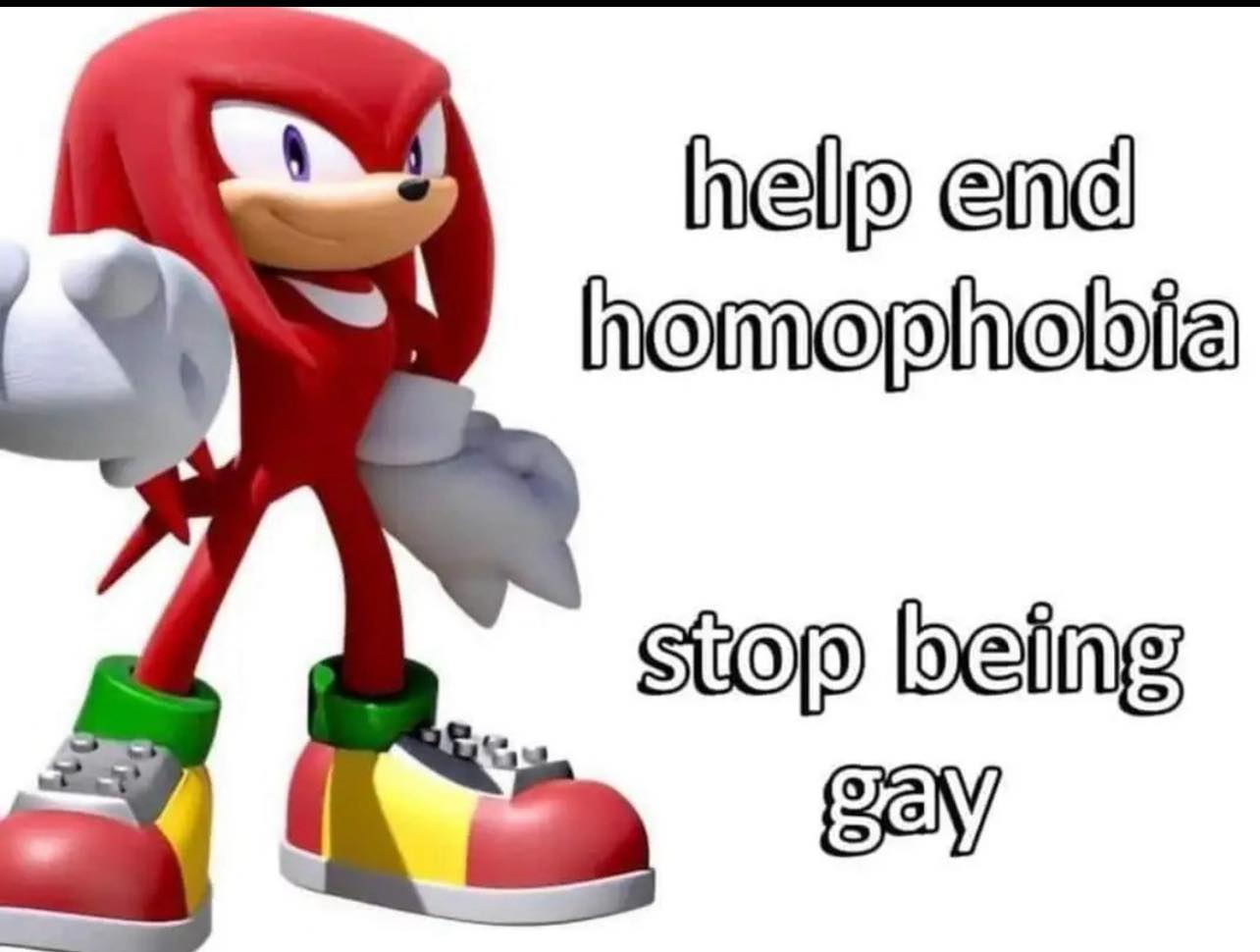 Knuckles with the galaxy brain solution to solve homophobia once and for all. What a genius! 🤯