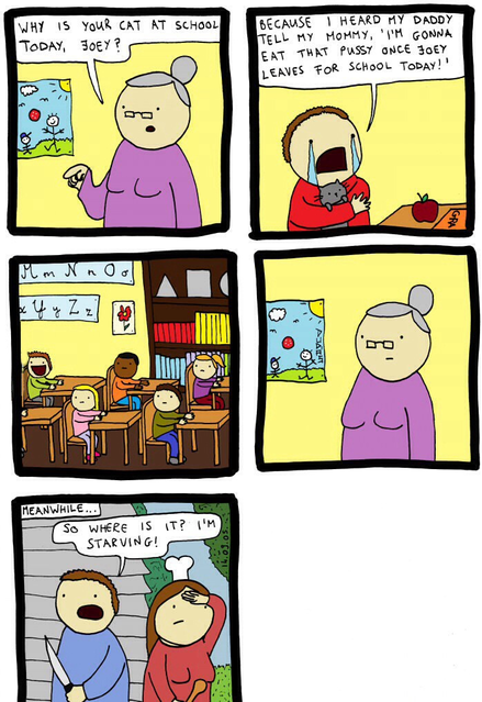 This is why you have to be careful what you say around kids. Poor Joey is just trying to protect his kitty. 😭