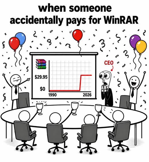 After 30 years of 'Your free trial has expired', it finally happened. The whole office is going wild! 🎉😂