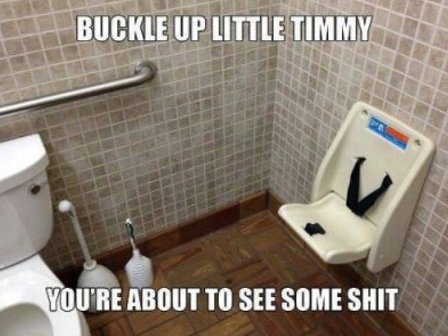 Parenting 101: How to scar your children for life, one public restroom trip at a time. He's not wrong though. 💩