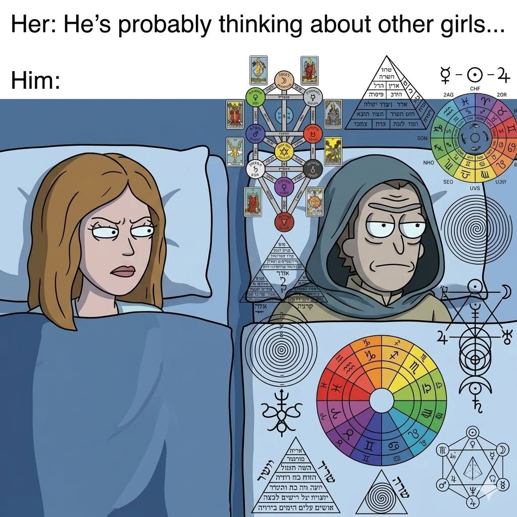 When she thinks you're thinking about other women, but you're actually trying to understand the esoteric secrets of the universe. 🌌✨