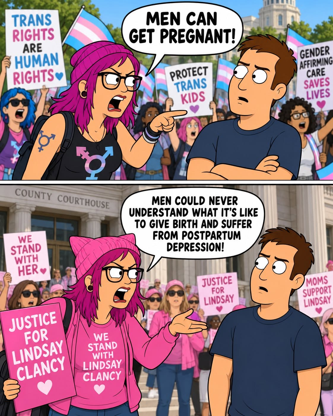 My brain trying to reconcile the talking points from Monday's protest with the ones from Tuesday's protest. 🤯